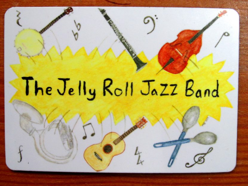 The Jelly Roll Jazz Band fridge magnet, up close.