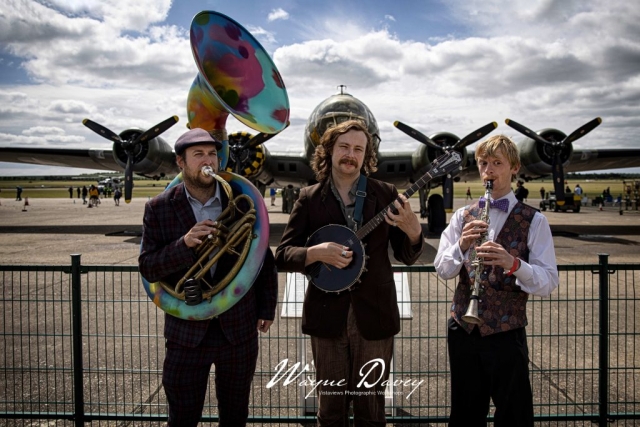 The Jelly Roll Jazz Band: Seeing the planes at Duxford Air Show, Feeling the rains at Duxford Air Show, Crossing the plains at Duxford Air Show, Taking the reigns at Duxford Air Show. June 2022