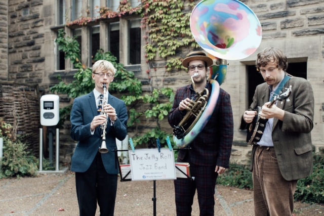The Jelly Roll Jazz Band, playing for a wedding reception at Jesmond Dene House, Newcastle, September 2022. Photograph courtesy of Jennifer Moyes Photography.