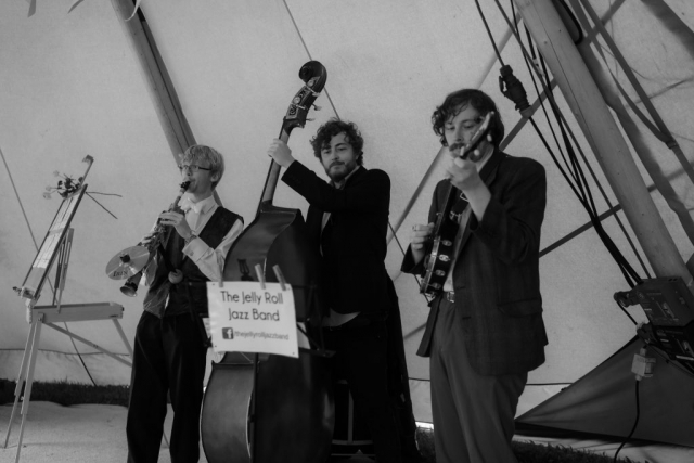 The Jelly Roll Jazz Band, taking a trip back to the days of black-and-white at a wedding in Launceston, September 2021