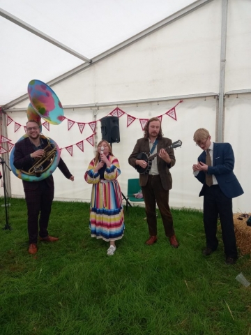 The Jelly Roll Jazz Band, jamming with Rev. Kate Bottley at the Royal Lancashire Show, July 2022