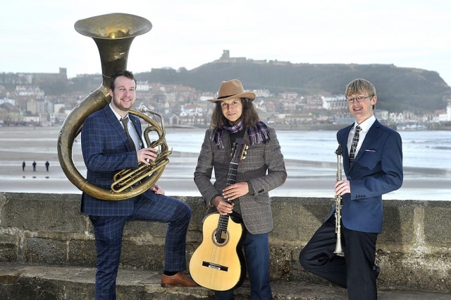 The Jelly Roll Jazz Band posing on Scarborough South Bay, June 2017