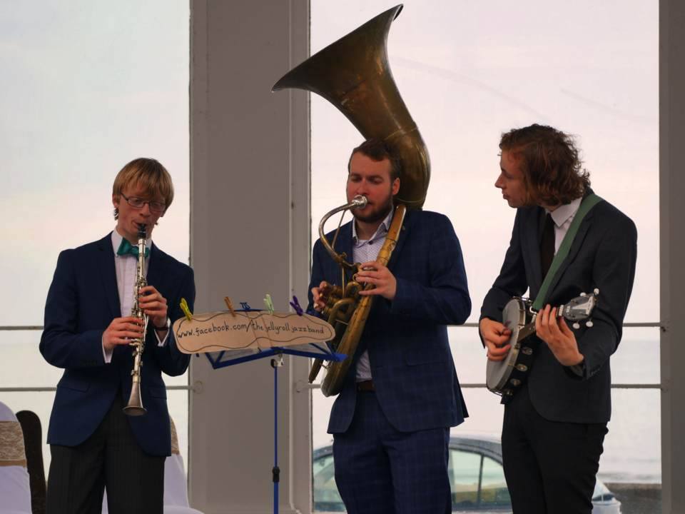 The Jelly Roll Jazz Band performing at a wedding reception at Scarborough Spa Suncourt, August 2016