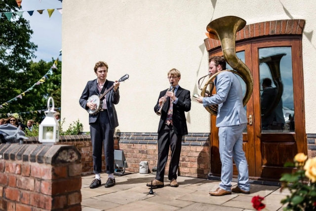 The Jelly Roll Jazz Band performing at a wedding reception in Stafford, July 2017