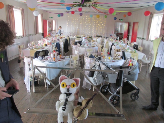 Clarence the Clarinet-Playing Cat and Boris the Bass-Playing Bear | Wedding reception, Huttons Ambo Village Hall, August 2019