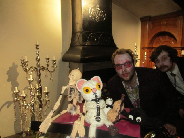 Clarence the Clarinet-Playing Cat and Boris the Bass-Playing Bear | 'The Haunted House Celebrates Mardi Gras in November'-themed wedding reception, Dalston Hall Hotel (Carlisle), November 2021